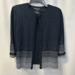 Ming Wang 2 Piece Tank Top Shell Cardigan Black Silver Metallic Twinset Medium